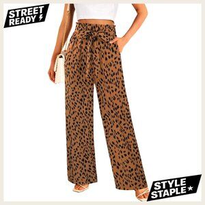 Wide Leg Palazzo Pants High Waisted Elastic Belt Pocket Recycled Material